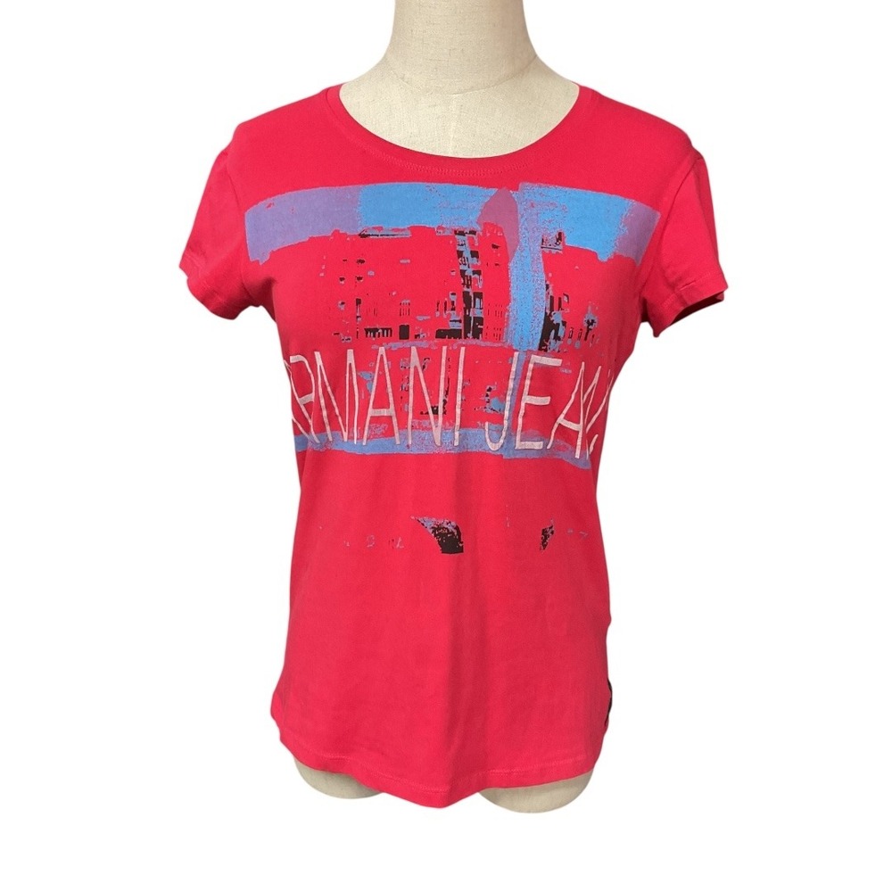 Armani Jeans Women's Short Sleeve Cotton Blend Graphic T-Shirt Top Size 10